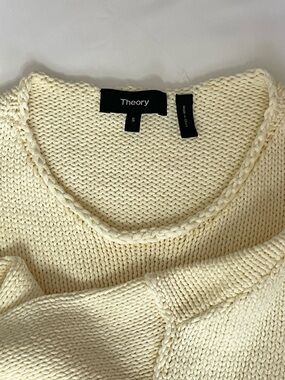 Theory Cream Chunky Knit Sweater – Split Hem – Balloon Sleeve – Size S